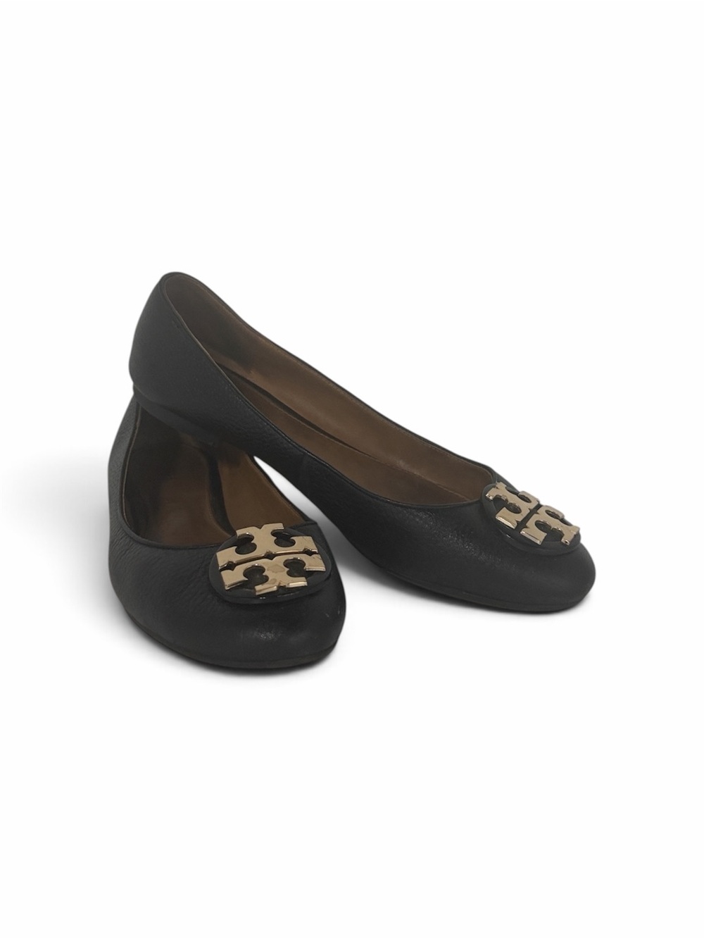 Tory Burch Black Leather Logo Toe Ballet Flats